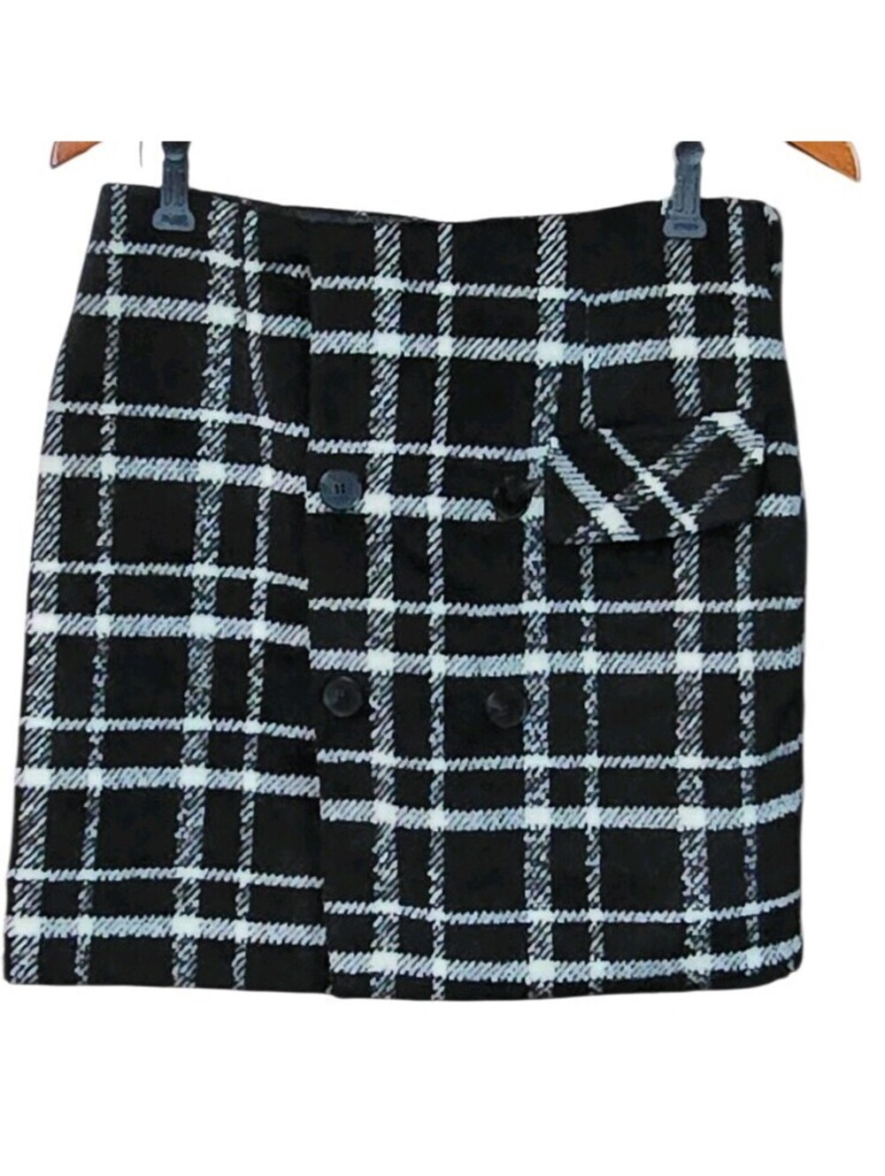 Romeo and Juliet Couture Womens Black Combo Plaid Mini Front Button Skirt Sz M